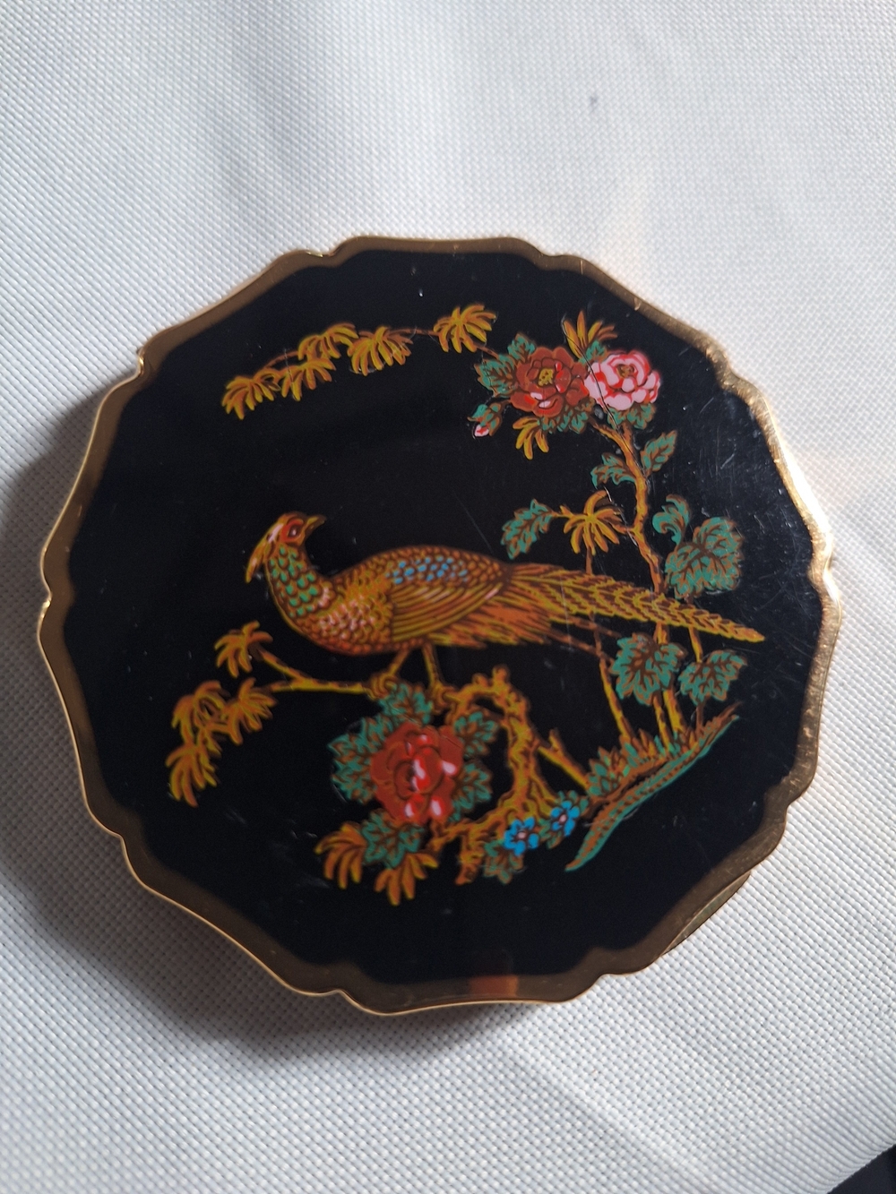 Stratton Black and Gold Peacock Compact Mirror - Decorative Home Accent